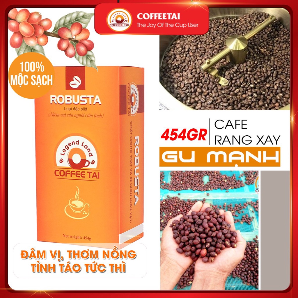 Cà phê mộc sạch rang xay nguyên chất COFFEETAI 1 hộp cafe rang xay robusta 454gr gu đậm đà thơm nồng đậm vị