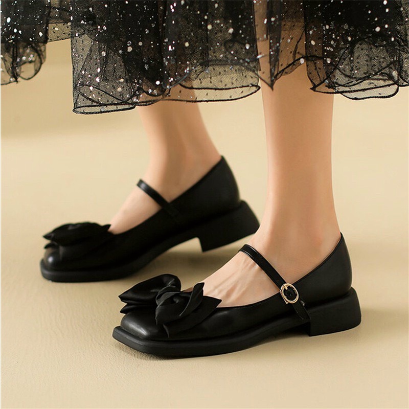 Giày Bệt Nữ Lolita Da Mềm Đính Nơ Phong Cách Thời Trang Trẻ Trung