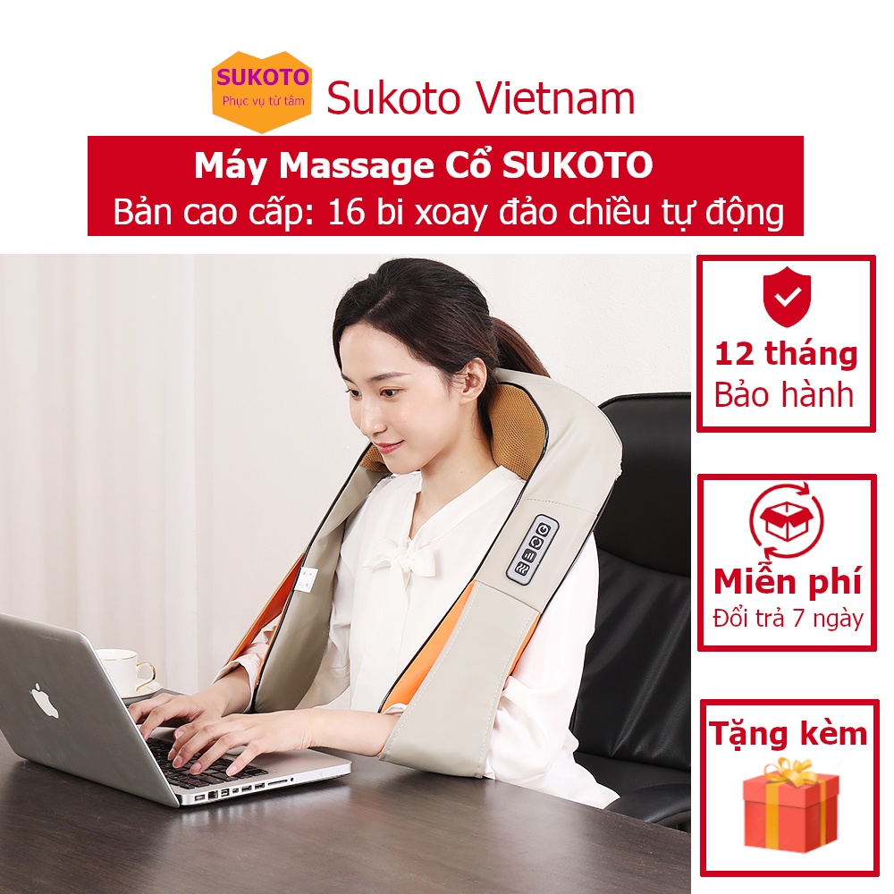 Máy Massage Cổ Vai Gáy Cao Cấp 16 Bi Đảo Chiều  - Đai mát xa đa năng, quà tặng cho ông bà cha mẹ, dân văn phòng