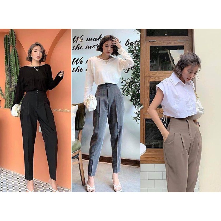 Quần Baggy Nữ Cạp cao Bo ống - HOT trends 2020 Vải Chất đẹp (MUA 2 QUẦN TẶNG 1 VÍ DA TRỊ GIÁ 45K)