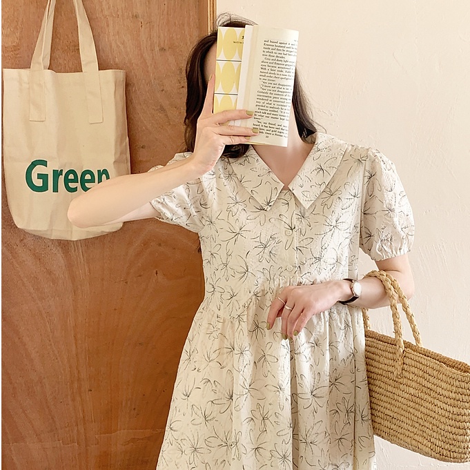 Đầm Perty cổ búp bê in họa tiết hoa phong cách Hàn Quốc dành cho nữ