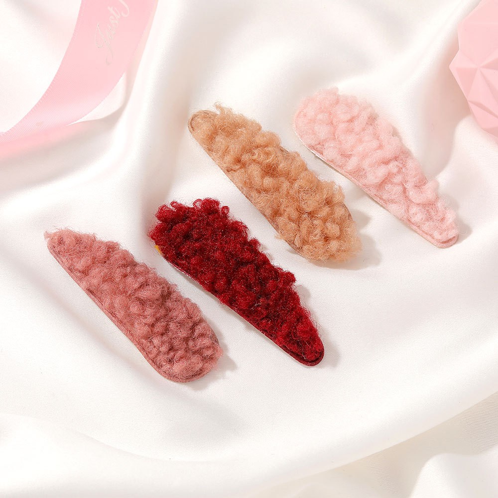 Kẹp tóc vải lông cừu màu trơn phong cách Hàn Quốc xinh xắn đáng yêu dành cho nữ