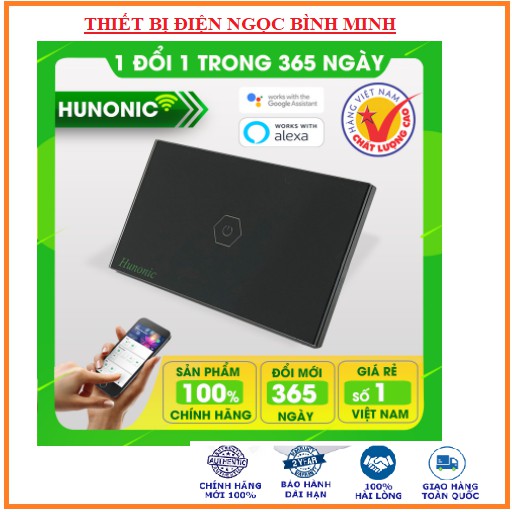Công Tắc Wifi Cảm Ứng Chạm Hunonic 1 Nút Đen Dùng Cho Điều Hòa, Bình Nóng Lạnh, Máy Bơm│Điều Khiển Từ Xa Qua Điện Thoại