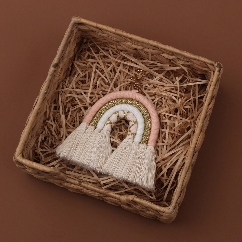 Móc Khóa Macrame Đan Sợi Màu Cầu Vồng Sang Trọng Dùng Hàng Ngày Đi Ra Ngoài