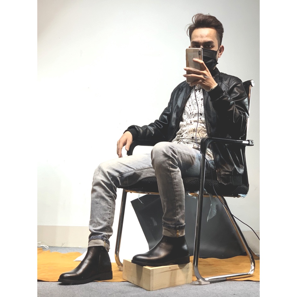 Giày Chelsea Zip Boots MAD Black cao cổ nam da bò cao cấp giao hàng toàn quốc giá rẻ