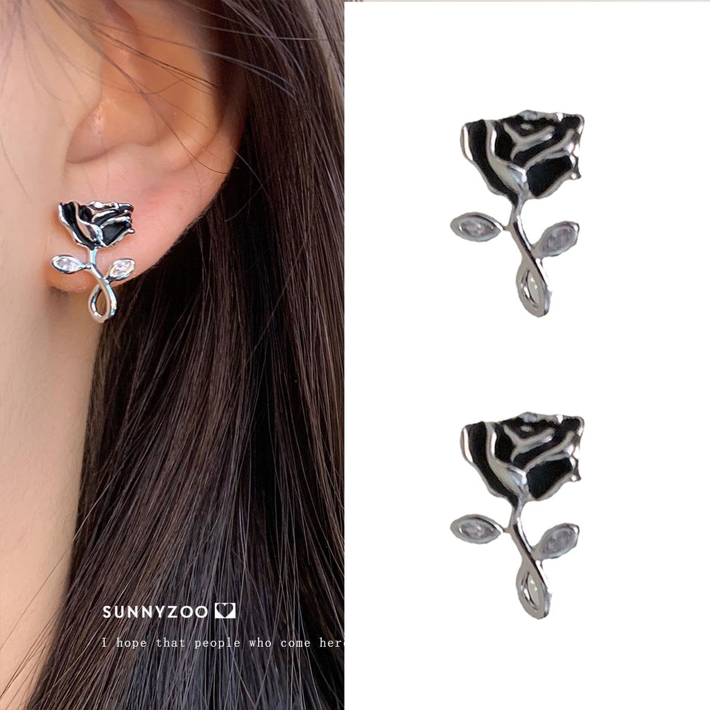 Bông Tai Hoa Hồng Đen Thiết Kế Đơn Giản Thời Trang 2022