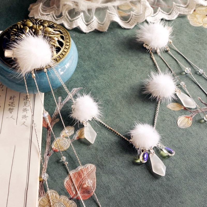 Trâm Cài Tóc Đính Ngọc Trai Phối Lông Tua Rua Phong Cách Trung Hoa Cổ Điển