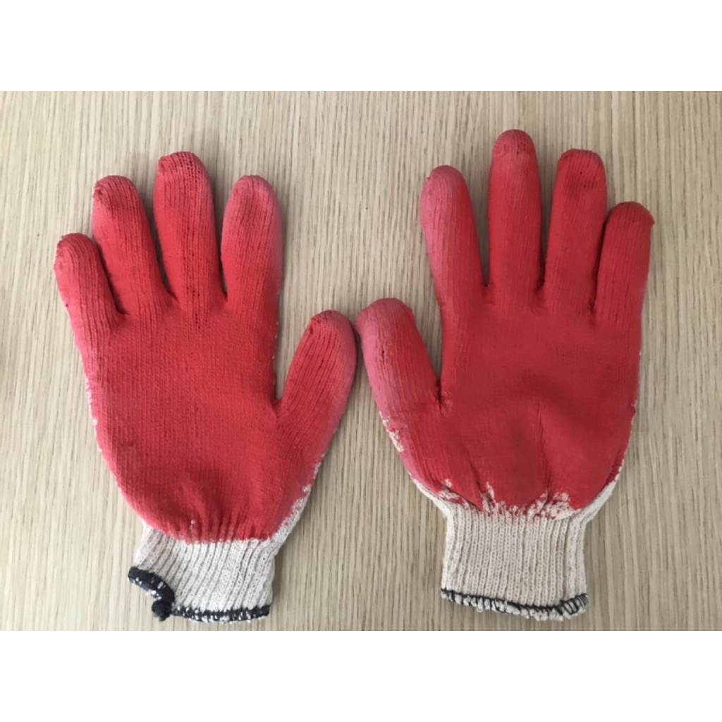 1 đôi Găng tay sợi phủ sơn đỏ dày dặn, găng tay làm vườn bảo hộ lao động chống trơn trượt bảo vệ đôi tay