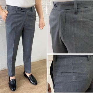 [Ưu đãi cực sốc] Quần âu nam dáng côn, màu xám kẻ sọc, vải cotton cao cấp - Mang lại vẻ nam tính, cuốn hút