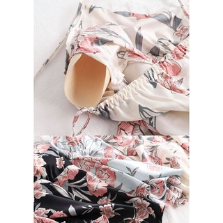 set lụa ngủ hoa đen/trắng cao cấp