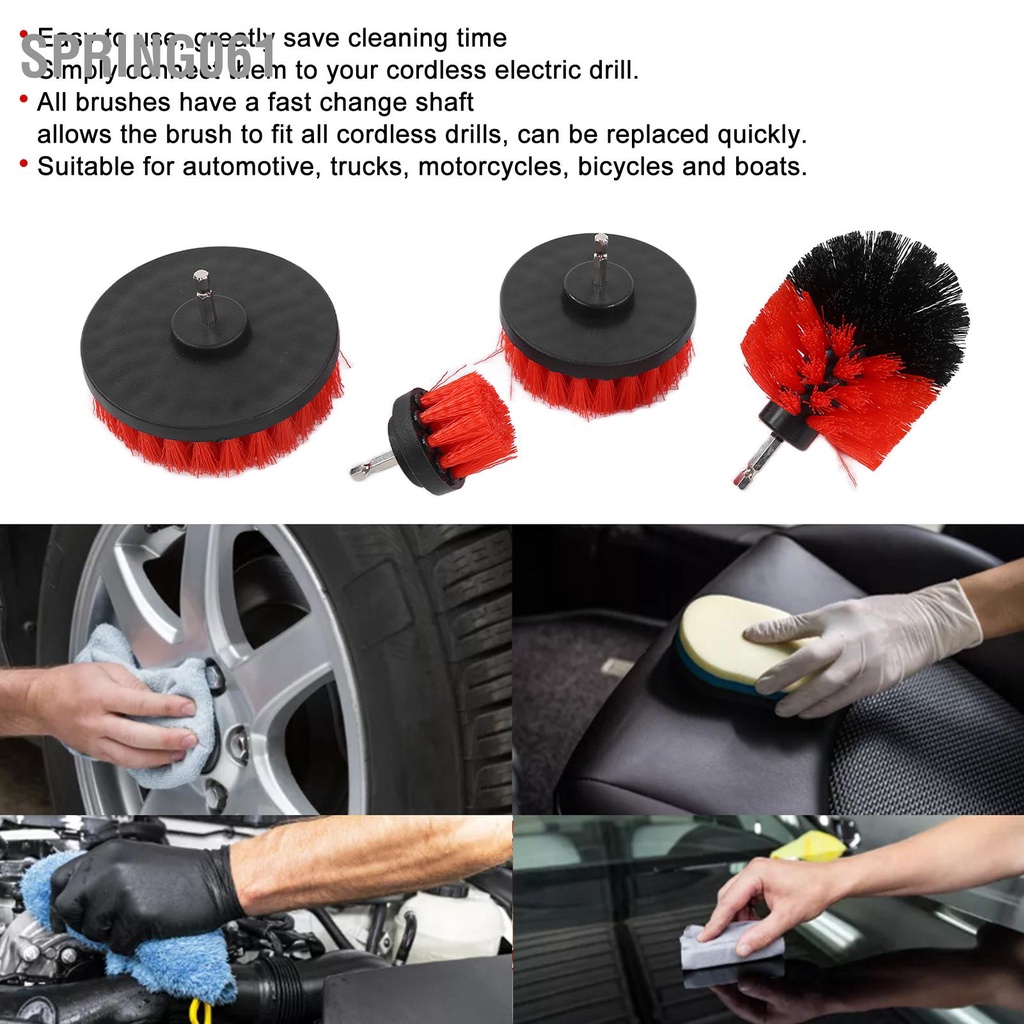 Spring061 4 cái Chổi khoan Phần đính kèm Bộ Công cụ làm sạch Máy chà sàn điện cho Xe ô tô máy