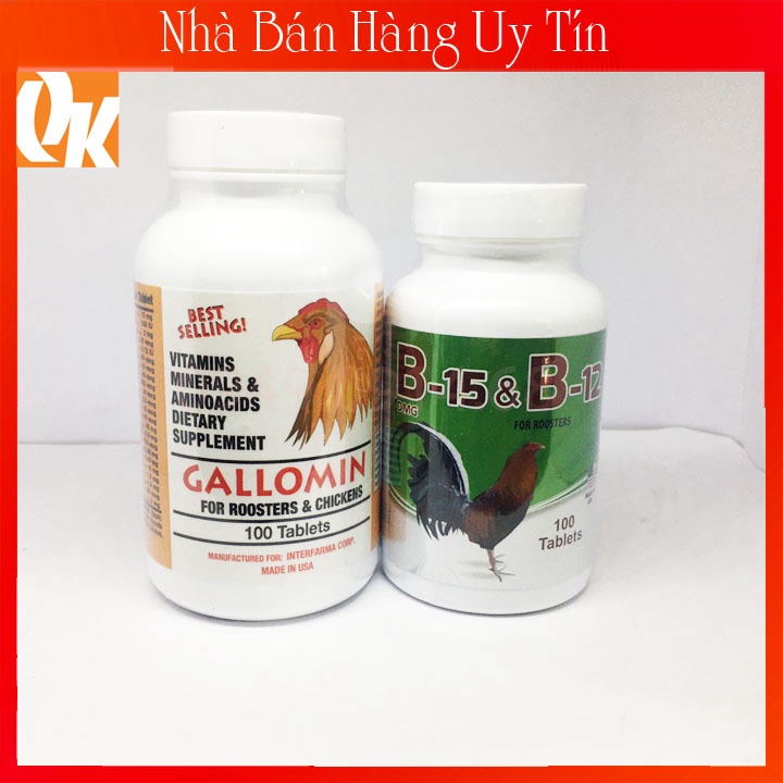 Combo 1 Hộp Gallomin 100 Viên Cộng 1 Hộp B15 B12 100 Viên-Nuôi Chiến Kê Chế Độ Đá