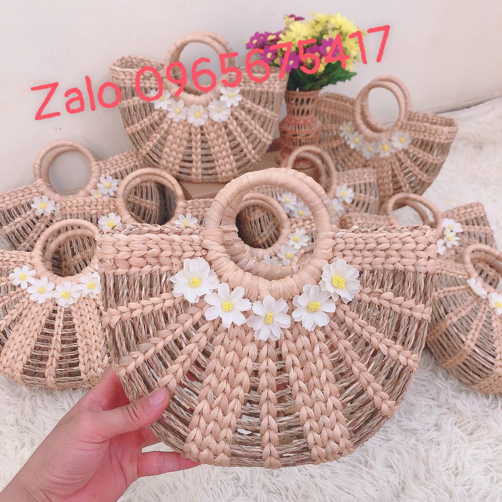TÚI XÁCH CÓI BÁN CẦU NGUYỆN QUAI MÂY HOA CÚC [TẶNG KÈM 01 LỌ HOA ĐỰNG ĐỒ TRANG SỨC CẮM HOA BÀN HỌC..