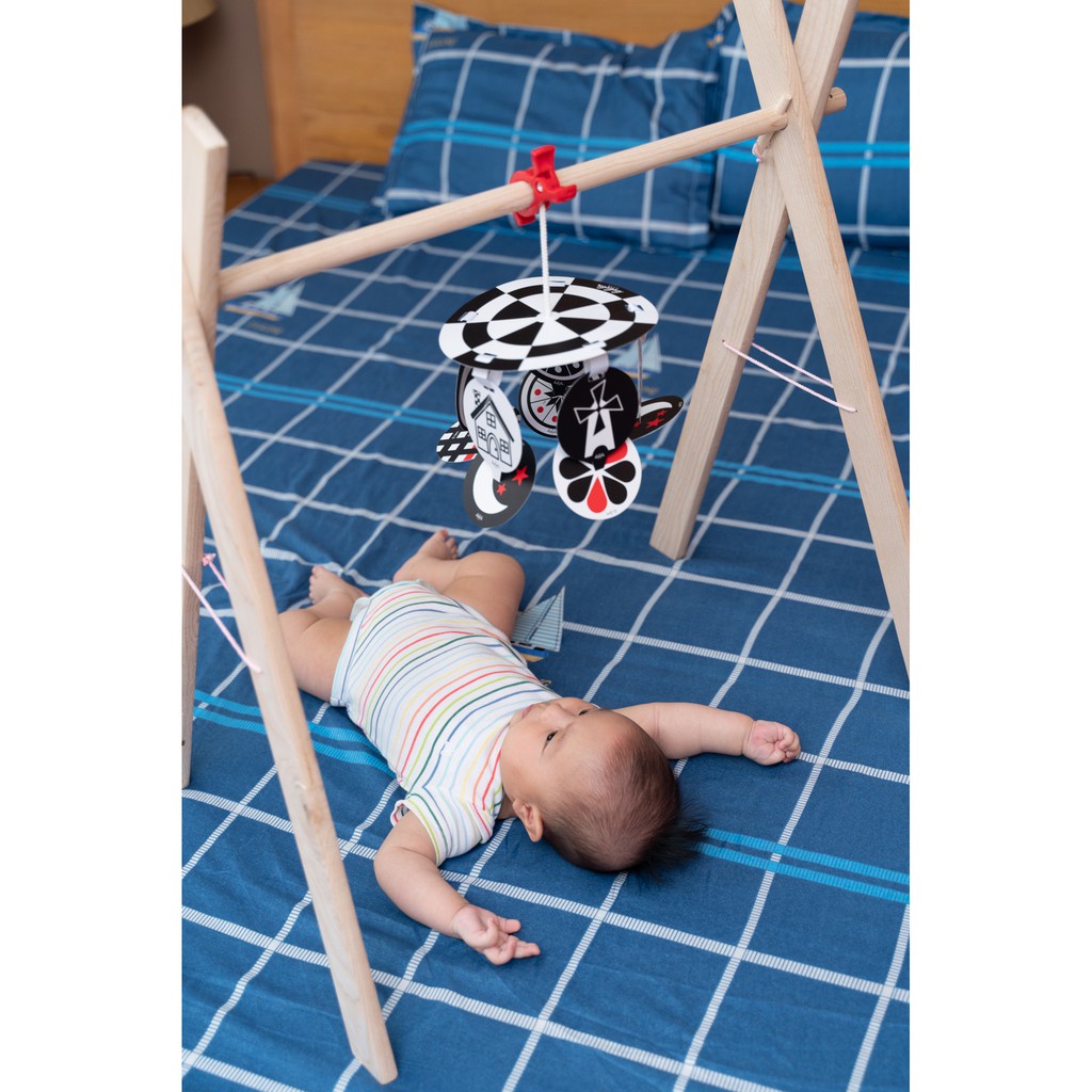 Bộ treo cũi nôi đen trắng - màu Lalala Baby, đồ chơi treo kệ chữ A kích thích thị giác cho bé, giáo dục sớm - Hobi Store