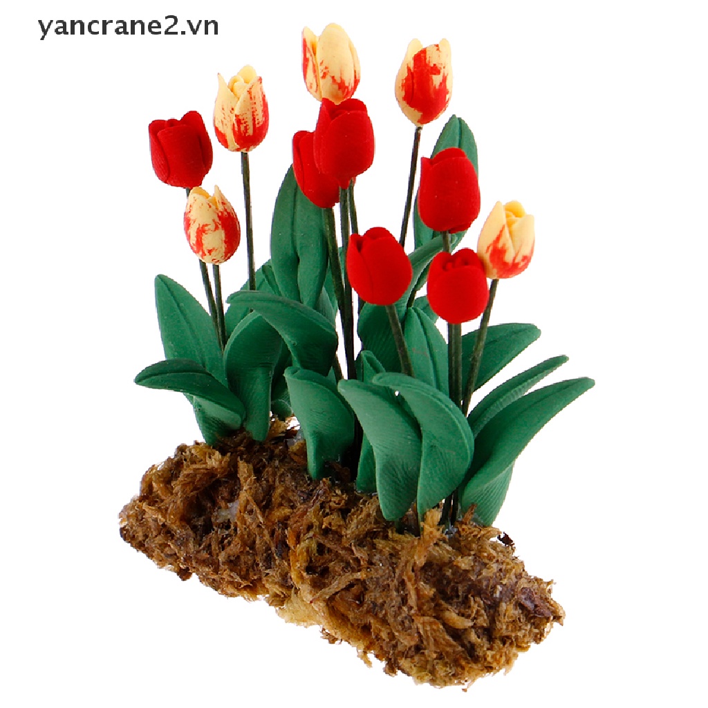 1 Đồ trang trí Chậu Hoa Tulip Màu Xanh Lá Tỷ Lệ 1: 12 Dùng Trang Trí Tiểu Cảnh / Nhà Búp Bê