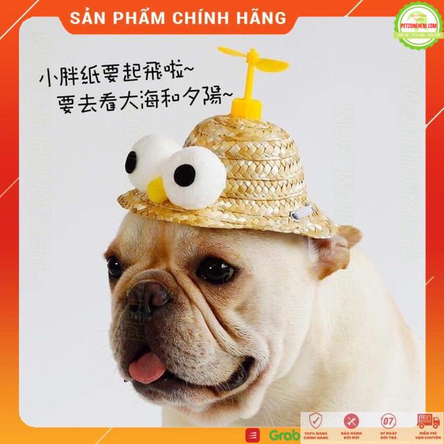 Nón chó mèo  FREESHIP  Mũ cối rơm chong chóng thú cưng 2 size