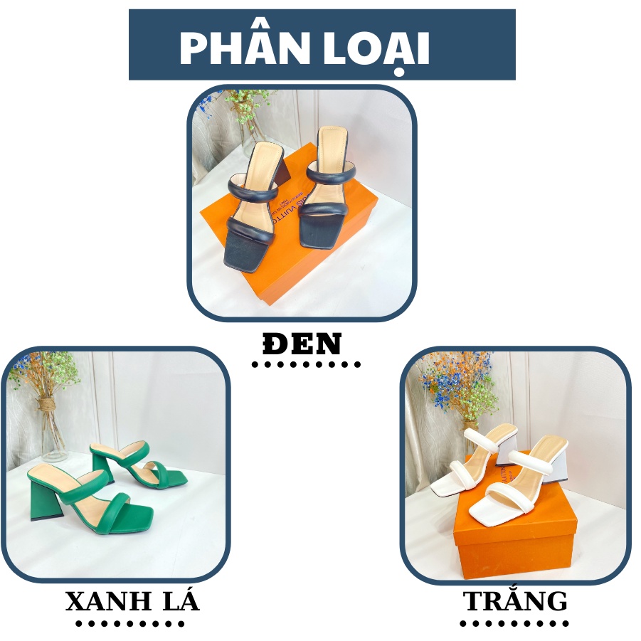 Guốc nữ, dép cáo gót tam giác 2 quai ngang nhún thời trang nhiều màu sắc
