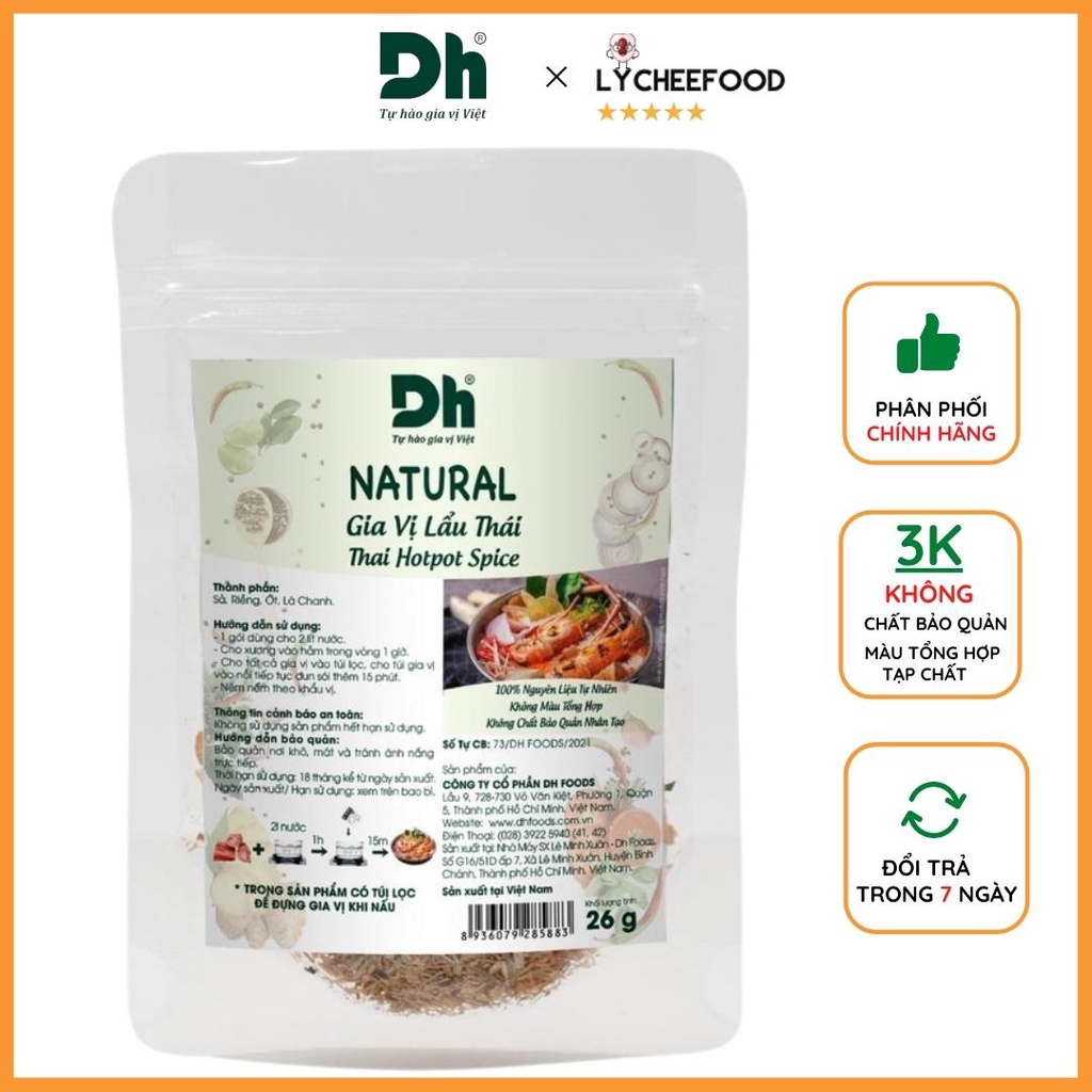 Gia vị nấu lẩu thái Natural DH Foods nêm sẵn thành phần tự nhiên gói 26gr - Chính Hãng