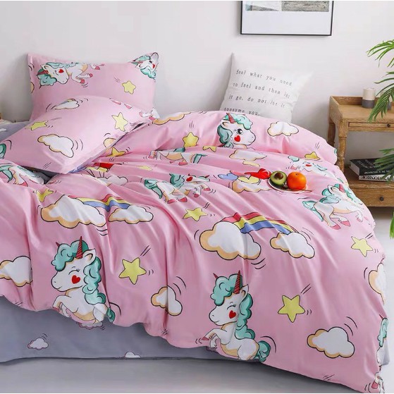 BỘ 4 MÓN CHĂN GA GỐI COTTON POLY NHẬP MẪU CÚC NGỰA BAY HỒNG