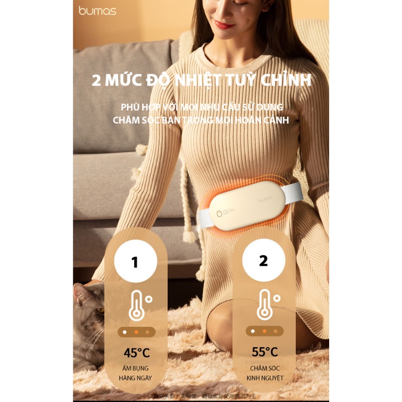 Đai Chườm Nóng BUMAS BU01 Massage Bụng, Hỗ Trợ Giảm Đau Bụng Kinh