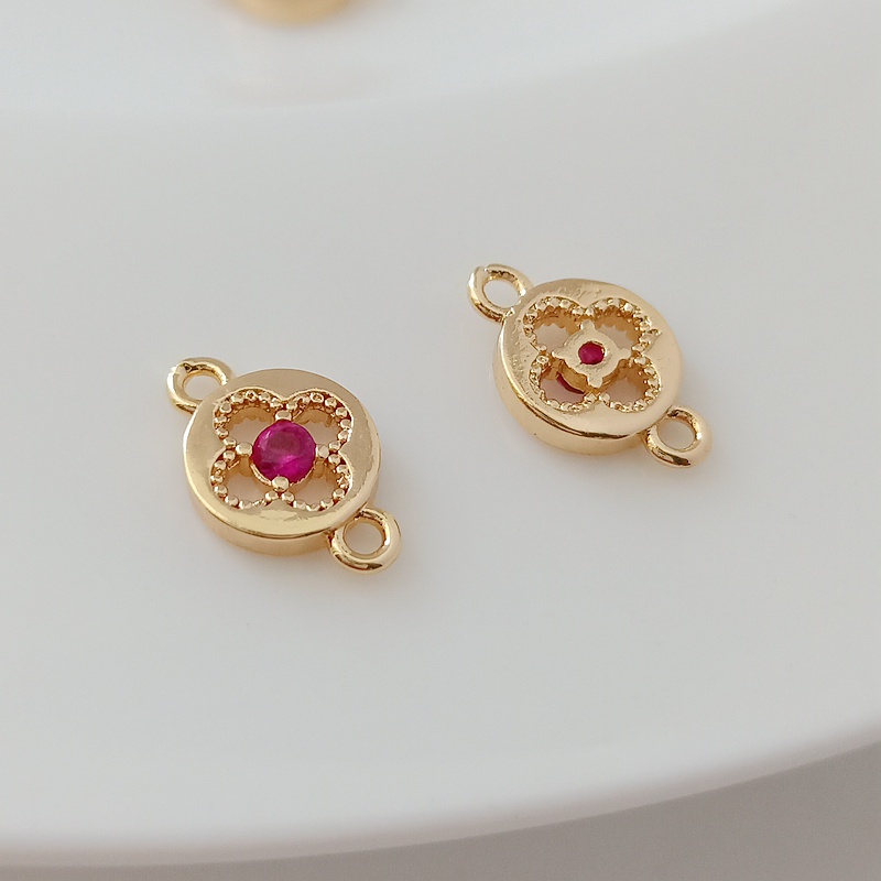 Bộ Vòng Cổ/Vòng Tay/Dây Chuyền Hình Tròn Rỗng Đính Đá Zircon Màu Vàng Đồng 14K DIY 8mm