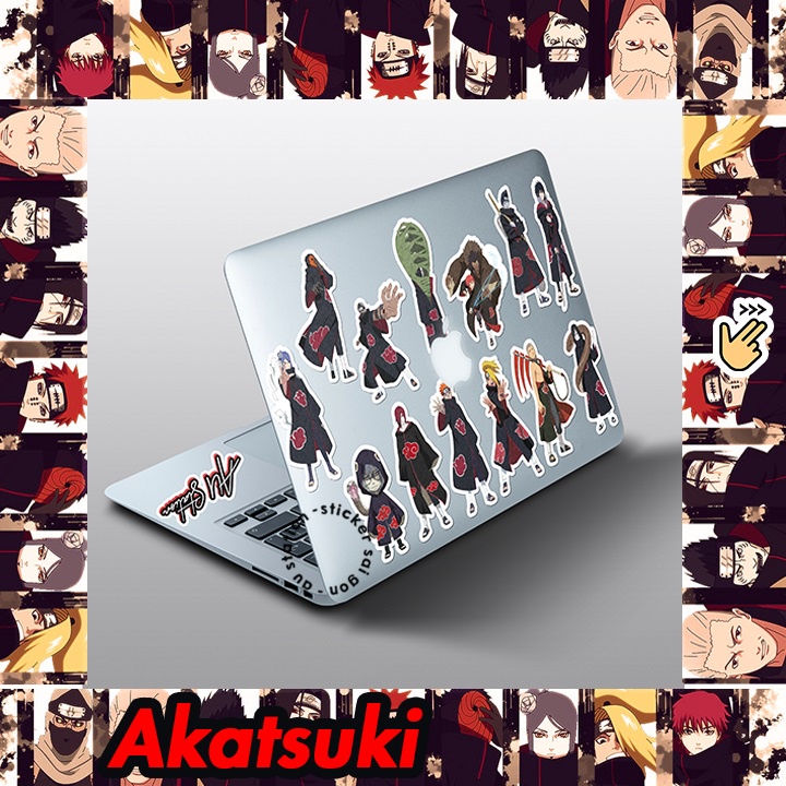 Sticker Hình dán Naruto Shippuden - HỘI AKATSUKI - Hàng VN, Decal nhựa pvc, không thấm nước, dán xe, nón bh, laptop,vali