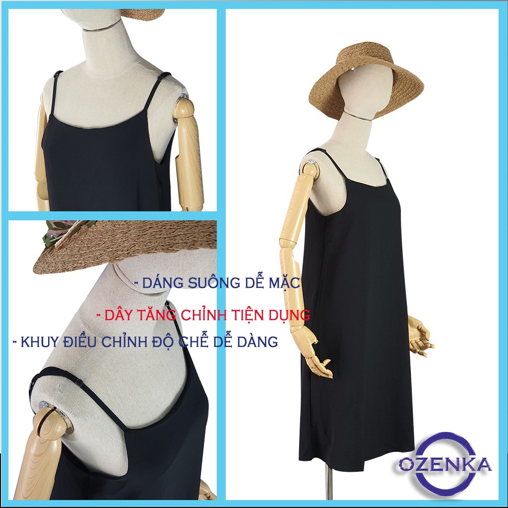 Váy hai dây đi biển vintage , đầm maxi 2 dây dáng dài màu trơn chất đũi có dây tăng siêu mát Ozenka DUDA 461