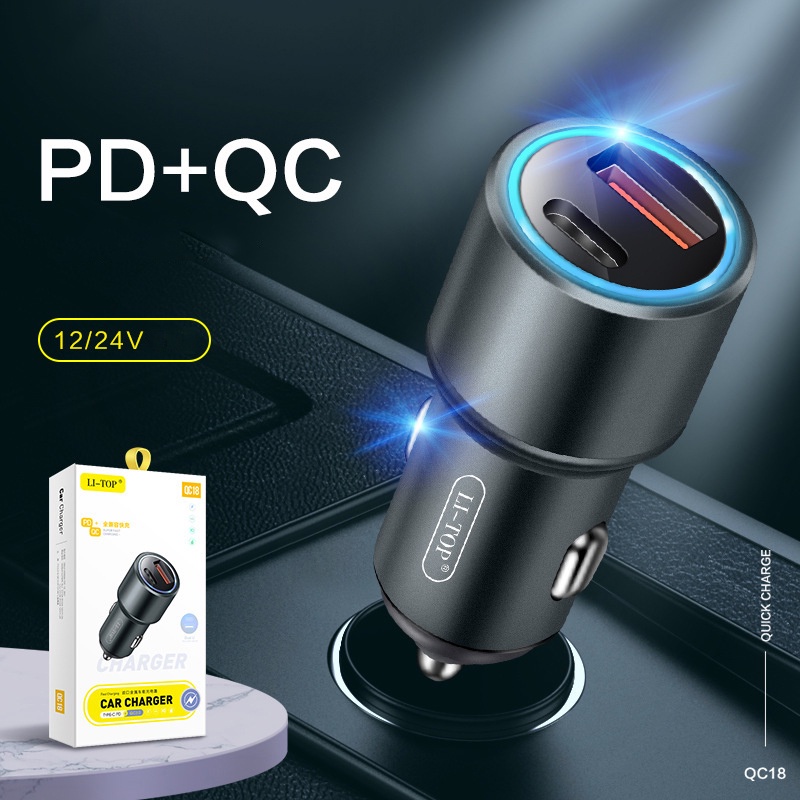 Tẩu sạc ô tô 2 cổng Usb và type C chuyên dụng cho ô tô QC18