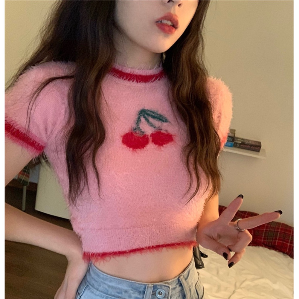 Áo Dệt Kim Tay Ngắn Thiết Kế Mới Ngọt Ngào Thời Trang Mùa Xuân Hè Dành Cho Nữ