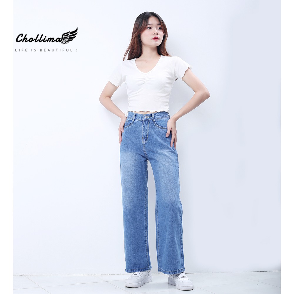 Quần baggy jeans nữ Chollima ống rộng SIMPLE JEAN dài 98cm QD026