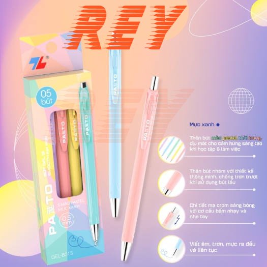 BỘ 5 bút gel mực xanh Pazto vỏ nhiều màu pastel xinh xắn 𝑻𝒉𝒊𝒆̂𝒏 𝑳𝒐𝒏𝒈 Gel-B015 ngòi 0.5mm