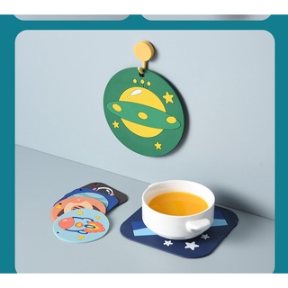 Tấm lót ly, nồi dễ thương cách nhiệt tấm lót tấm lót silicone hình vũ trụ hoạt hình siêu cute