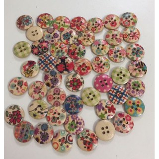 5 Hạt nút gỗ in hoa văn 4 lỗ size 15mm