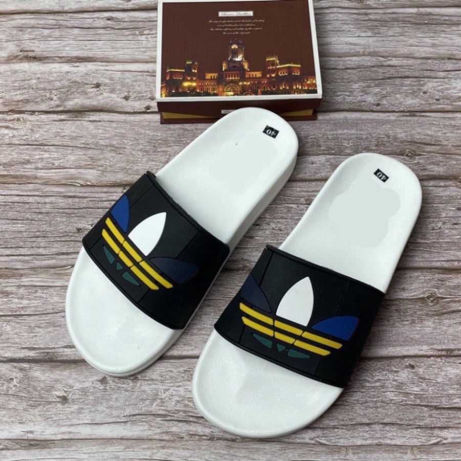 Dép Nam Quai Ngang Thời Trang Hottrend. Adidas Họa Tiết 3 Lá Đế Đen