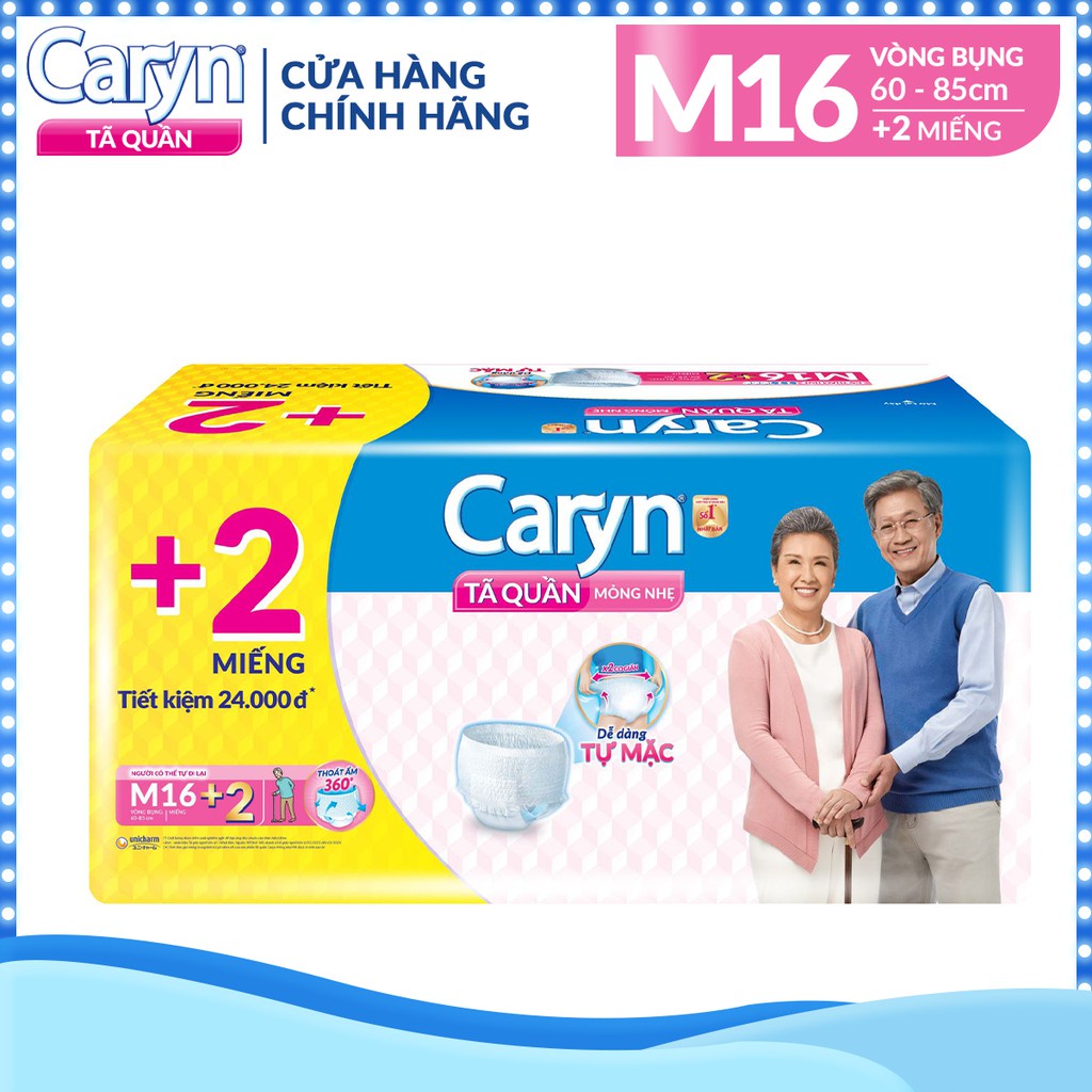 Tã quần người lớn caryn mỏng nhẹ size M16,caryn L14,XL12 chống tràn,bĩm quần caryn dành cho người già