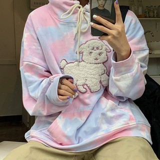 [Kèm Ảnh Thật - Order] (A) Áo Hoodie nỉ bông màu loang xanh hồng tai cừu loại đẹp