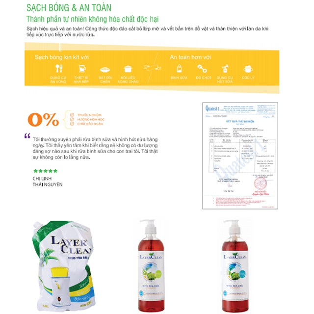 Nước rửa chén bát hữu cơ Layer Clean 800ml, dạng chai vòi xịt, an toàn, không chất hóa học