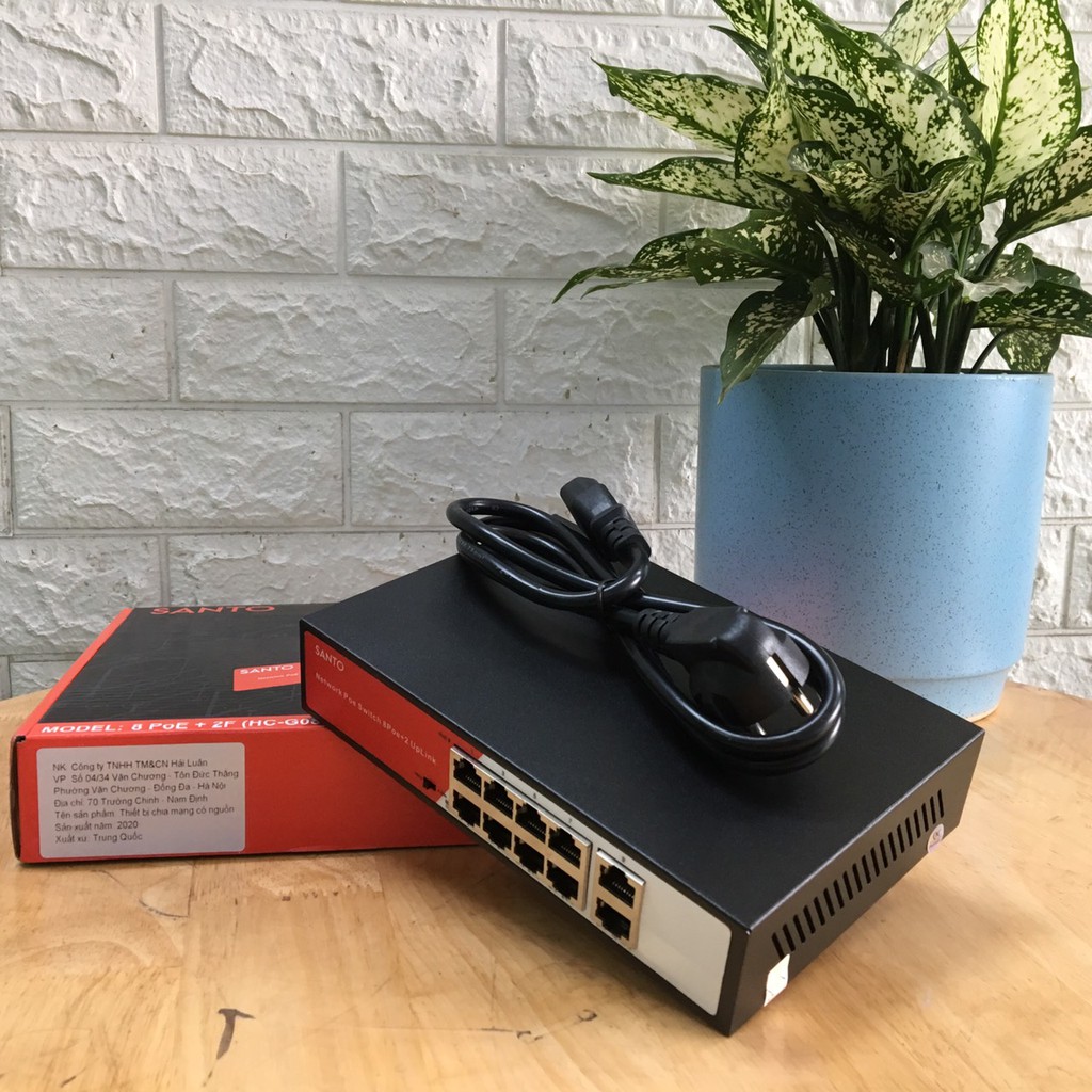 Switch PoE 8+2 Port SANTO (bộ chia mạng POE 8 cổng, 2 cổng uplink) hàng chính hãng SANTO