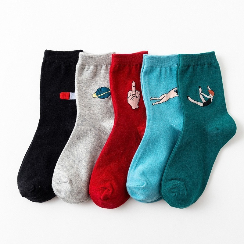 Vớ Cotton Thoáng Khí In Họa Tiết Hoạt Hình Phong Cách Hipster Dành Cho Nữ