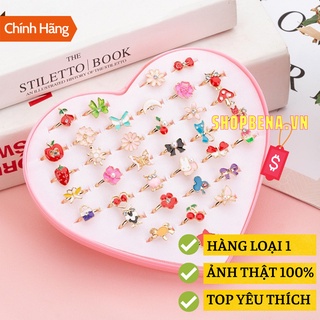 Phụ kiện cho bé gái set 36 nhẫn hợp kim nhiều kèm hộp trái tim hình màu sắc dễ thương mẫu mới về 2022