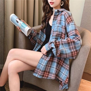 Xj-áo Sơ Mi Tay Dài Mỏng Kẻ Sọc Caro retro borong Hàn Quốc Thời Trang Cho Nữ Hàng Có Sẵn