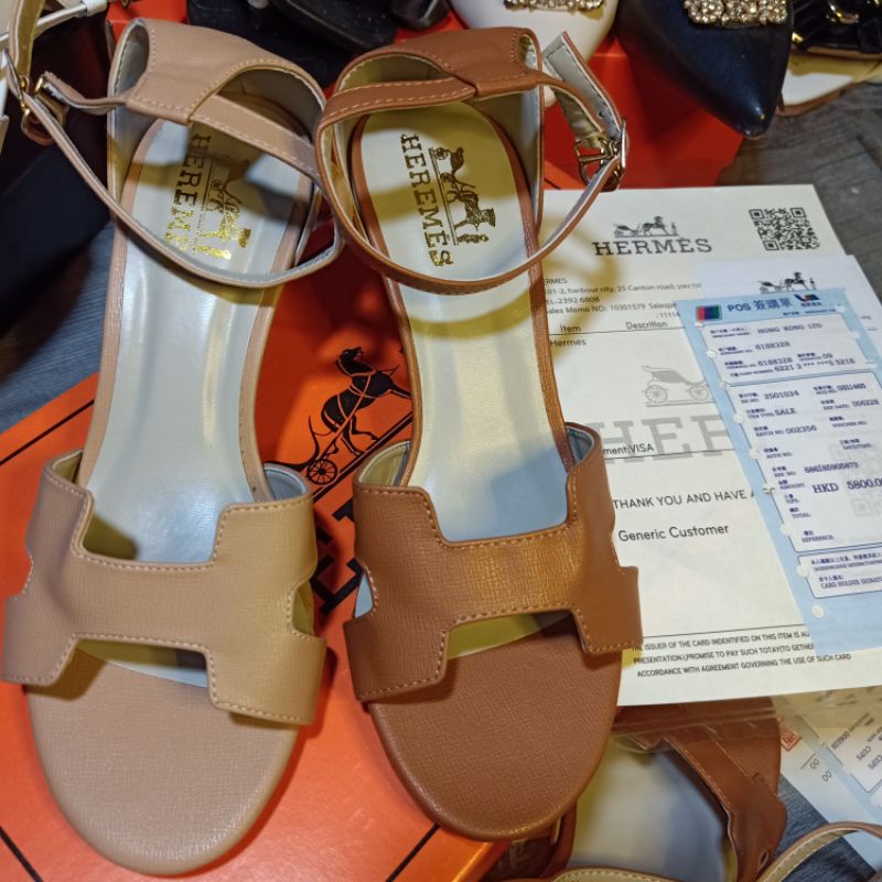 giày sandan gót nữ giày hậu quai ngang nữ H(nâu&amp;kem)giá sinh viên