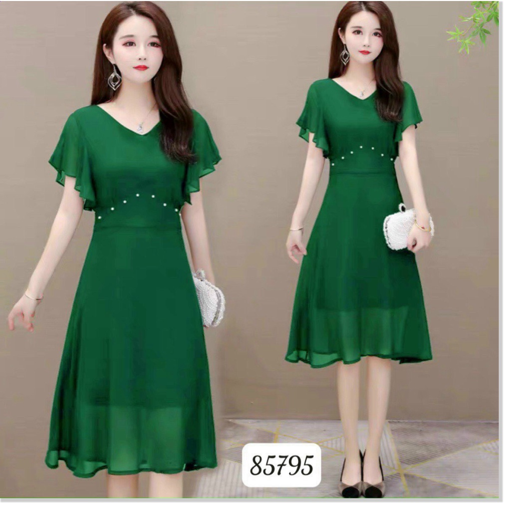 ĐẦM VOAN CHIFON HAI LỚP PHỐI NGỌC TRAI THANH LỊCH QUYẾN RŨ CÓ SIZE LỚN XXL iLOVECARE