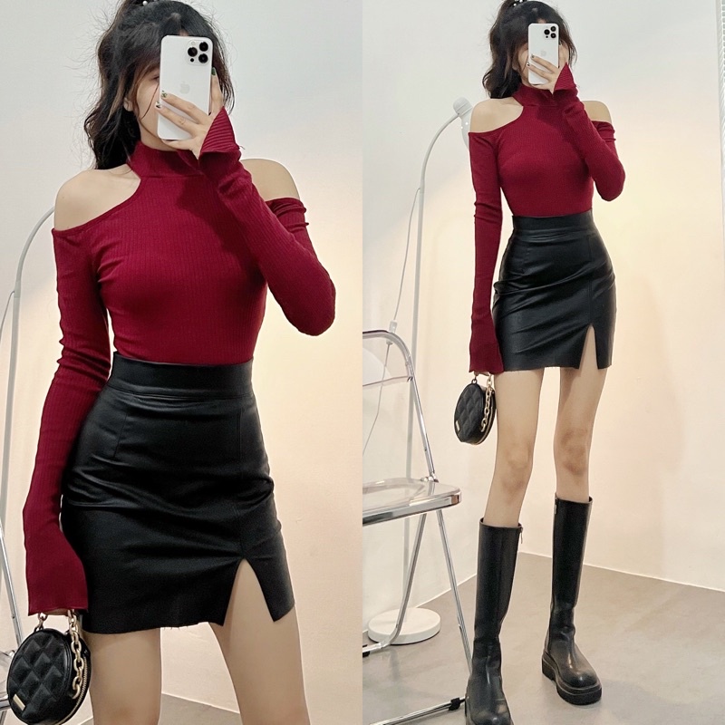 Áo Croptop Khoét Vai Dài Tay Chất Dày Dặn - POPPY CROPTOP BEST SELLER