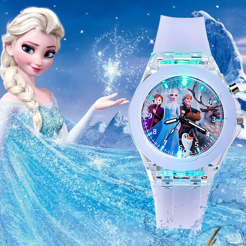 Đồng hồ đeo tay dạ quang họa tiết Disney Frozen Elsa/Anna