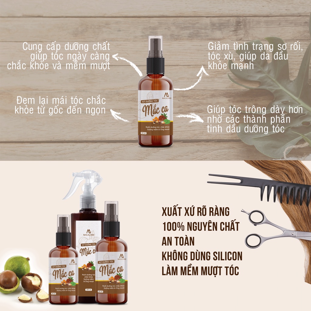 Xịt dưỡng tóc dầu Macadamia, tinh dầu Bưởi 30ml Macaland giảm rụng tóc và kích thích mọc tóc hiệu quả