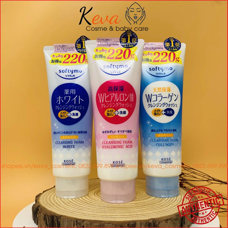 Sữa Rửa Mặt KOSE Softymo Nội Địa Nhật | SRM KOSE Collagen, White, Hyaluronic Acid 220g