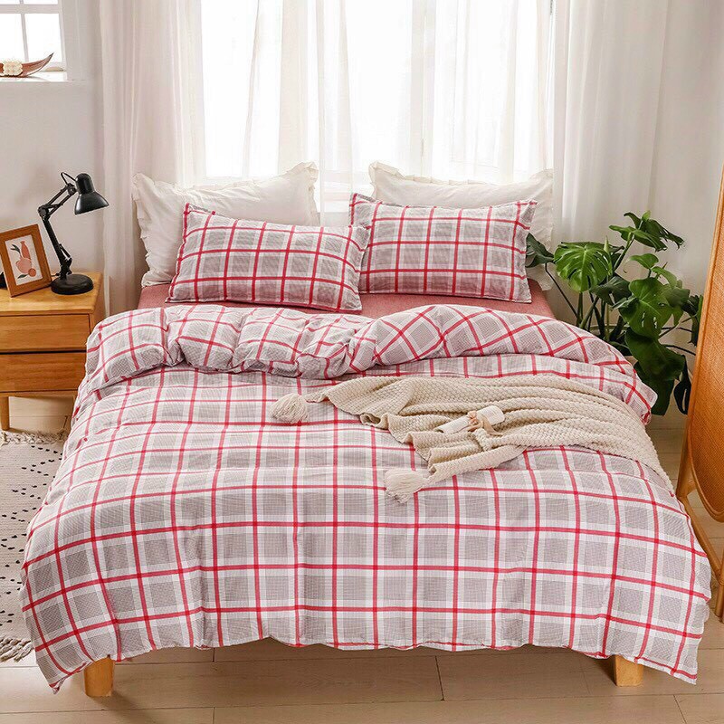 Bộ Chăn Ga Cotton POLY MẪU KẺ TO ĐỎchăn, ga, cotton, ga nệm, chăn ga, cotton poly, chăn nệm, chăn ga gối, bedding️