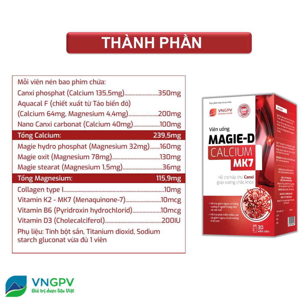 MAGIE-D CALCIUM MK7- BỔ SUNG CANXI, VITAMIN D3, MK7- NGỪA LOÃNG XƯƠNG, CÒI XUONG- VNGPV