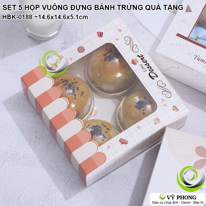 SET 5 HỘP GIẤY VUÔNG ĐỰNG BÁNH TRỨNG BÁNH TRUNG THU HỘP HỘP GIẤY TRANG TRÍ ĐỰNG BÁNH KẸO QUÀ TẶNG LỄ TẾT HBK-0188